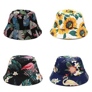 Berets Tropical Print Leaf Fisherman Hat For Women Summer Reversible Leisure Sun Protection Foldable Bucket Unisex Panama