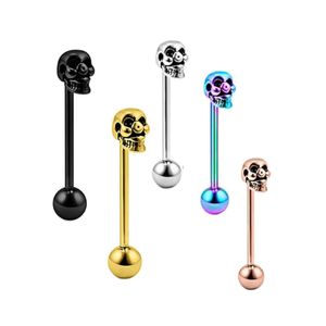 14G Stainless Steel Skull Tongue Ring Barbell Straight Barbells Body Piercing Jewelry For Men and Women