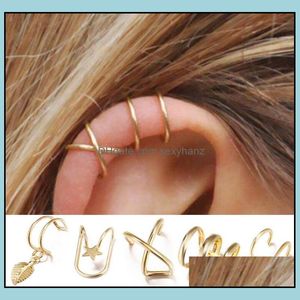 Clip-On Screw Back Earrings Jewelry 5Pcs Lot Star Leaf Clip On C Shape Sier Gold Leaves Dangle Hoop Earring Fashion Women Ear Cuff Drop De