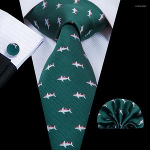 Bow Ties Hi-Tie Silk for Men Fashion Green Tie 2022 Animal Set and Pocket Square Novelty Business Wedding Pary C-3089 BOW ENEK22