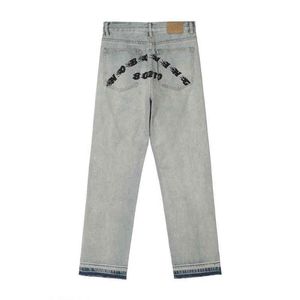 2021 Styliskt brevtryck Retro tvättade män raka jeansbyxor oroliga hiphop vintage kvinnor denim byxor pantn homme t220803