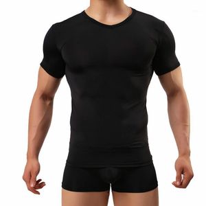 T-shirts Fashion Elastic Tshirt Män Kortärmad Slim Fit Solid Färgskjorta för Manliga Mens Casual Fitness Tees 2022 Design Comfort O-N