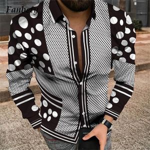 Vintage impressão solta botão cardigan camisas para homens casual manga longa camisa masculina streetwear outono moda turn-down colarinho topo 220321