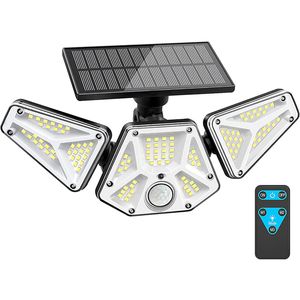 Lampada da parete solare per esterni luminosa regolabile 113led 3 teste IP65 Sensore di movimento impermeabile Illuminazione senza fili Luce di sicurezza con telecomando