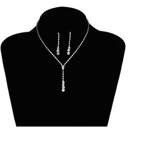 Silver smycken brud örhänge halsband set vit strass kristallparti prom smycken