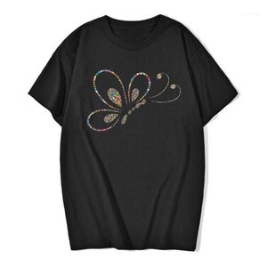 여자 티셔츠 나비 인쇄 패션 패션 캐주얼 느슨한 탑 도착 고품질 크루언트 면화 짧은 슬리브 브랜드 티 셔츠
