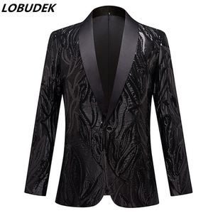 Men's Black Sequins Slim Fit Blazers One Button Shawl Lapel Evening Party Casual Tuxedo Bar Nightclub Prom Performance Glitter Suit Jacket For Singer Host