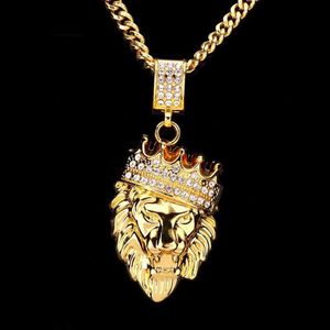 Hip Men Hop Jewelry2018 New Iced Out Gold Fashion Bling Lion Head Ciondolo Collana da uomo in oro riempito per uomo donna regalo Whole258b