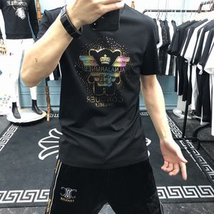 Western Fashion Style Men's T-Shirts 2022 Summer New Simple Cartoon Bear Pattern Sequins Colorful Design Short Sleeve Cotton Popular Round Neck Tees Black White M-5XL