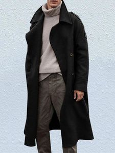 Мужские траншевые пальто ретро -смеси зимнее пальто мужчины длинная коричневая теплая шерстя