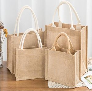 Reusable Burlap Tote Bags Women Jute Beach Shopping Grocery Bag with Handle Large Capacity Travel Storage Organizer