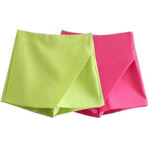 TRAF Green Skirt Shorts Women Pink High Waist Bermuda Shorts Woman Streetwear Asymmetric Skort Summer Casual Shorts Woman 220419