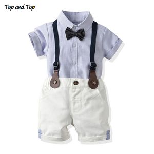 Top e criança bebê menino conjunto de manga curta camisa + shorts suspensores 2pcs roupas nascidas roupas 220326