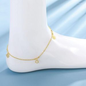 Anklets MxGxFam 28 Cm Small Hearts Charm Bell Summer Anklet Bracelets For Women 24 K Pure Gold Color Lead And Nickel Free Marc22