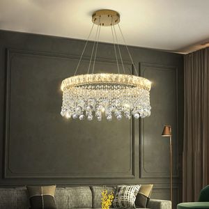 Hängslampor vardagsrum runt ljuskrona guld led inomhus ljus fixtur modern sovrum hängande lampa lyxhus dekoration cristal lyster