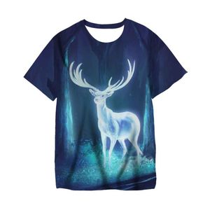 T-shirts Children's Clothing Christmas Theme T-shirt Clothes Fantasy Elk Print O-neck Short-sleeved Girls Tops T-shirtT-shirts