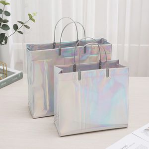 4 Size PVC Laser Rainbow Bag Shopping Handbag Wholesale Thickened Waterproof Gift Bag Plastic Clothing Bag