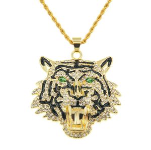 Män kvinnor hip hop tiger hänge halsband med kristallkedja hiphop is ut bling halsband mode charm smycken