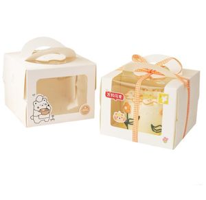 Gift Wrap 100Pcs/Lot 4 Inch Cartoon Window White Cake Box With Handle Kraft Paper Cheese Cake-Box Kids Birthday Wedding Home Party Supply SN4504