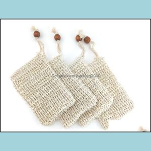 Andra badtoalettförsörjningar Hemträdgård 2021 Natural Exfoliating Mesh Soap Saver Sisal Bag Pouch Holder For Shower Foaming and Tork Drop