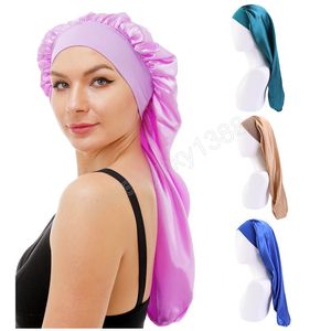 Berretto lungo in raso Cappellino da donna Banda elastica larga Bandana Berretto da notte per capelli ricci sciolti Copricapo Chemio Cap Copricapo morbido