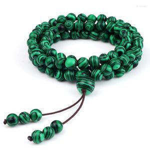 Paski z koralikami 108 Mala Bransoletka Modlitwa Naturalna Zielona Zielona Malachite Medytacja Healing Branseletsneclace for Women Men Jewelr lars22