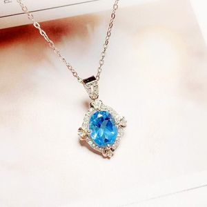 Lockets per smycken Natural Real Blue Topaz Oval Style Necklace Pendant 3.5CT Gemstone 925 Sterling Silver T20623