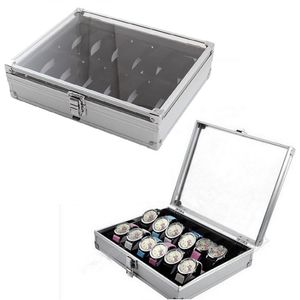 12 GRID SLOTS Användbara smycken handledsklockor Holder Display Storage Box Aluminium Luxury Square Case Watch Organizer 220428