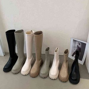 Platform Woman Knight Knee-High Boots Flats Häle Ladies Zippers Fashion Winter Non Slip Long Boots 2022 Shoes for Women Y220817