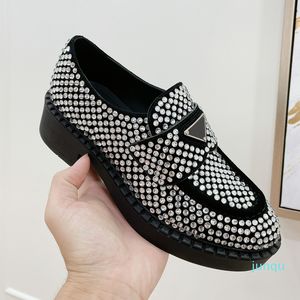 2022-Loafers With Crystals Dress Shoes For Woman Platform Oxfords Thick Rubber Sole Penny Loafer Designers Sneaker Lady Wedding Party