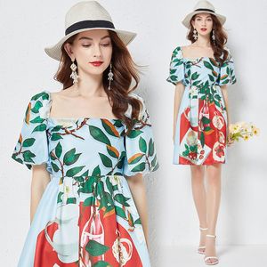 Sommer Boutique Kleid Puffärmel Mädchen Retro Trend Kleider High-End Mode Casual Blumenkleider Party Urlaub Kleider