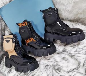 디자이너 부츠 Rois Ankle Boots Martin Boot Leather Nylon 이동식 신발 파우치 부티 군사 영감 전투 신발