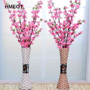 55 cm New Country Style Artificial Flower Rattan Vase Wedding Hotel Diy Home Decoration Accessorie Cherry Flower Arrangement VAS 210409