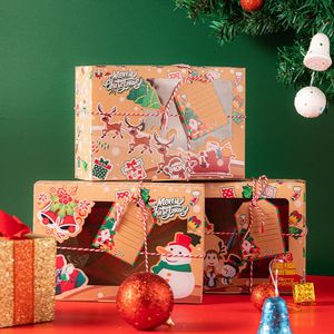 Gift Wrap 3Pcs Christmas Boxes Toy Present DIY Packaging Decor Cartoon Clear Window Paper Box For Xmas Year 2022