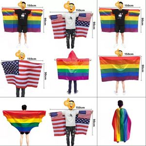 Rainbow Flag Shawl USA FAGN CAPE AMERICA AMERICA BANDILHO GAY PRIDE FESTIVAL 90X150CM BANNER DE BANNER DORAÇÕES