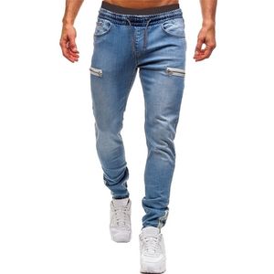 Mäns elastiska manschetterade byxor Casual Drawstring Jeans Training Jogger Athletic Sweatpants Fashion Zipper 220425