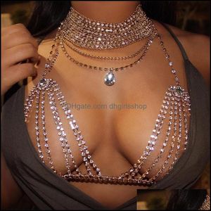 Andere Strass Kristall Bikini BH Top Brust Bauch Quaste Ketten Crossover Harness Halskette Körperschmuck Festival Party Er Up Drop Lieferung