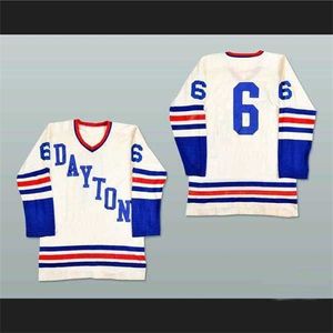 2016 Yeni, # 6 Dayton Gems IHL Hokey Jersey Herhangi sayıda ve oyuncu, erkek Otantik Nakış Özel Dayton Gems Jersey Beyaz