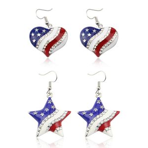 Pentagram USA Flag Earing Heart Shap American Flag Dangle Earrings 7月4日独立記念日ペンダントジュエリーギフト