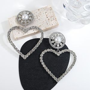 Dangle & Chandelier Trendy Big Long Heart Shape Hollow Rhinestone Drop Earrings For Women 2022 Oversize Full Crystal Pearl EarringDangle
