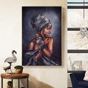 Smiling African Nude Women Abstract Portrait Oil Painting on Canvas Posters and Prints Wall Art Picture for Living Room Decor