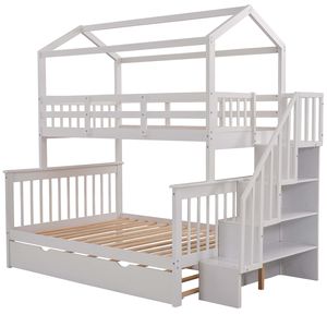 Wholesale twin trundle bed for sale - Group buy High quality Bedroom Furniture Twin over Full House Bunk Bed with Trundle and Staircase the bed can be Separated into Three Separate Platform Beds Gray