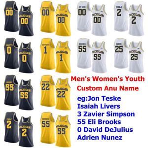 Seltene Michigan Wolverines College-Basketball-Trikots, Jon Teske-Trikot, Isaiah Livers, Zavier Simpson, Eli Brooks, David DeJulius, individuell genäht