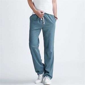 Calça casual masculina linho de linho sólido masculino casual calças elegantes e confortáveis ​​de tamanho grande mass de calça reta 201128