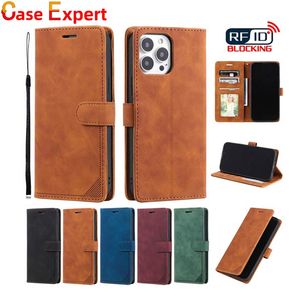 RFID Blocking Leather Wallet Phone Cases With Card Slots for iPhone 12 13 Pro Max Samsung S22 Ultra Note 20 A12 A22 A32 A42