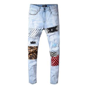 Calças masculas clássicas de hip hop calças de designer jeans ripped ripped ripped jean slim fit motocoticle jeanscowboy