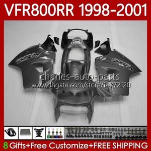 OEM Bodys för Honda VFR 800RR 800 CC RR-interceptor 1998-2001 128NO.177 VFR-800 VFR800 RR Glänsande grå VFR800RR 98 99 00 01 800CC VFR800R 1998 1999 2000 2001 Fairing Kit