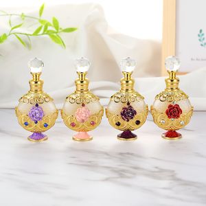 60Pcs 10ml Vintage Peony Pattern Perfume Bottle Essential Oils Glass Liner Alloy Craft Decoration Cosmetic Container Sample