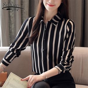 Long Sleeve Chiffon Striped Blouse Women Shirt OL Button Cardigan Plus Size Women's Blouse Shirt Camisas Mujer 6765 50 210308