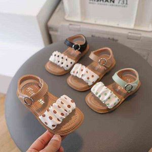 Yaz Deri Bebek Sandalları Düz ​​Renk Bebek Sandals Kauçuk Sole Anti-Slip Erkek Kızlar Sandalet Toddler Bebek Ayakkabıları Plaj Ayakkabıları G220520